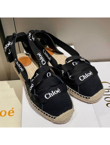 Chloe Logo Canvas Lace Up Espadrilles Black 2021