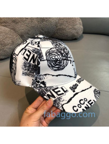 Chanel Coco Camellia Print Baseball Hat White 2020