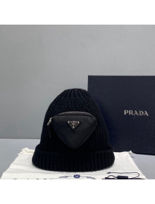 Prada Wool Knit Hat with Pouch Black 2021 17