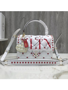 Valentino Be My VLTN Print Lambskin Garavani Candystud Single Handle Bag White/Red 2018