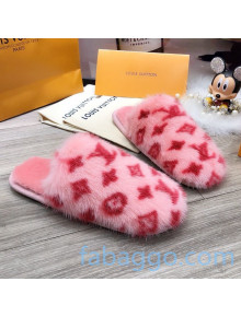 Louis Vuitton Monogram Mink Fur and Wool Homey Flats Mules Pink/Red 2020