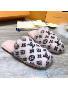 Louis Vuitton Monogram Mink Fur and Wool Homey Flats Mules Pink/Black 2020