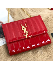 Saint Laurent Vicky Chain Wallet in Quilted Patent Leather 554125 Red 2019