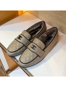 Chanel Quilted Lambskin and Wool Flat Loafers Gray 2019