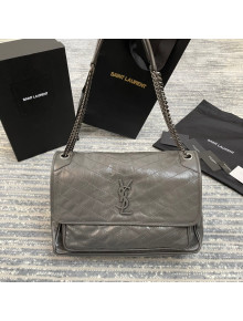 Saint Laurent Niki Large Chain Bag in Crinkled Leather 498830 Dark Grey 2021