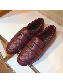 Chanel Quilted Lambskin and Wool Flat Loafers Burgundy 2019