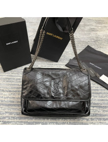 Saint Laurent Niki Large Chain Bag in Crinkled Leather 498830 Black/Silver 2021