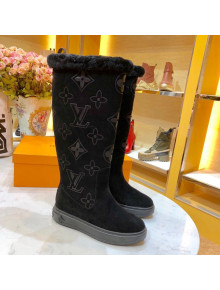 Louis Vuitton Breezy Suede Giant Monogram Flat High Boot Black 2019