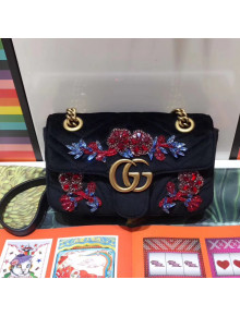 Gucci GG Marmont Embroidered Velvet Mini Bag 446744 Black 2017