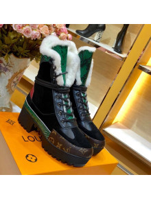 Louis Vuitton Laureate Suede Wool Platform Desert Short Boot Black/Green 2019