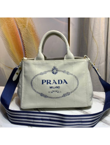 Prada Small Cotton Canvas Tote 1BG439 White 2021