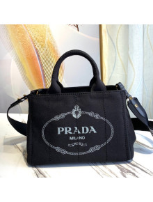 Prada Small Cotton Canvas Tote 1BG439 Black 2021