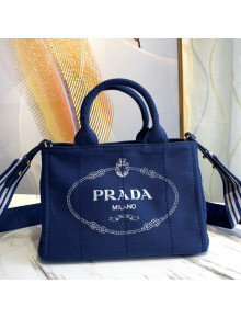 Prada Small Cotton Canvas Tote 1BG439 Navy Blue 2021