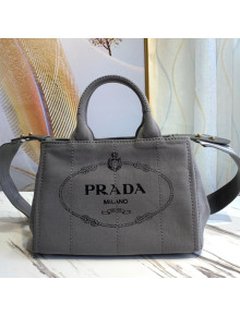 Prada Small Cotton Canvas Tote 1BG439 Grey 2021