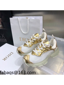 Dior Vibe Sneakers in White Mesh and Gold-Tone Leather 2021 