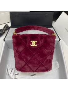 Chanel Quilted Shearling Lambskin Bucket Bag AS2241 Burgundy 2020