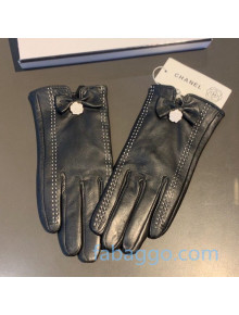 Chanel Stitching Lambskin and Cashmere Bow Bloom Gloves 11 Black/White 2020