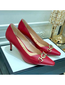 Gucci Zumi G Horsebit Mid-heel Leather Pump 596860 Red 2019