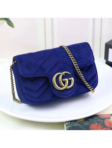 Gucci GG Marmont Velvet Matelassé Chevron Super Mini Chain Shoulder Bag 476433 Royal Blue 2017