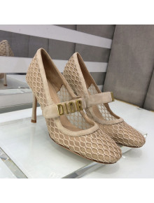 Dior Baby-D Mesh Mary Janes Pumps 10cm Beige 2021 