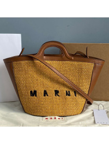 Marni Large Tropicalia Basket Bag in Leather and Raffia 4341 Gold 2021