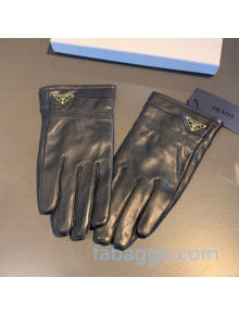 Prada Men's Logo Lambskin and Cashmere Gloves 17 Black 2020