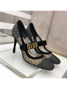 Dior Baby-D Dotted Mesh Mary Janes Pumps 10cm Black 2021 