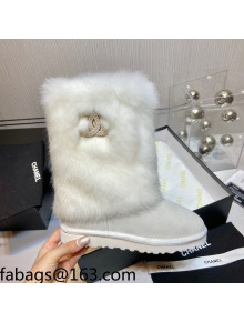 Chanel Suede&Rabbit Fur &Wool Lining Short Boots Gray/White 2021 111184