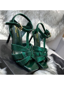 Saint Laurent Crystal Fabric High- Heel Sandals 10cm Green 2021 09 