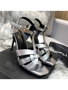 Saint Laurent Metallic Calfskin High-Heel Sandals 10cm Silver 2021 11