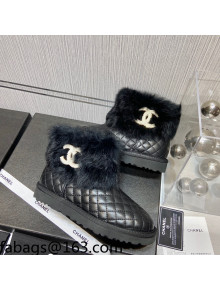 Chanel Lambskin&Rabbit Fur &Wool Lining Ankle Boots Black 2021 111187