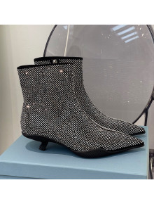 Prada Pointy Crystal Allover Short Boots Silver 2021