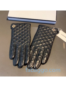 Chanel Quilted Lambskin and Cashmere Pearl CC Gloves 27 Black 2020