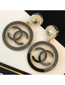 Chanel Acrylic Pearls Circle CC Pendant Short Earrings Black/Gold/Pearly White 2019