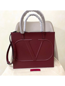 Valentino Large VLogo Walk Calfskin Vertical Tote Bag 1052 Burgundy 2020