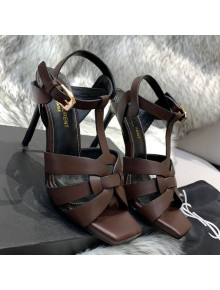 Saint Laurent Calfskin High-Heel Sandals 10cm Coffee Brown 2021 19