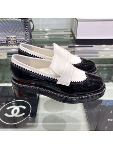 Chanel Calfskin and Patent Leather Chain Lace-Ups Loafers G35317 White 2019