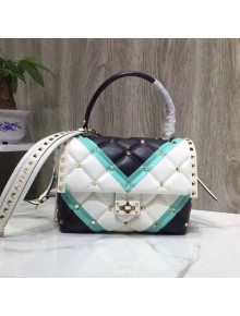 Valentino Medium V Inlay Candystud Stripes Top Handle Bag White/Black/Green 2018