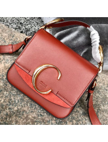 Chloe Shiny & Suede Calfskin Mini Top Handle Bag Dark Red 2019