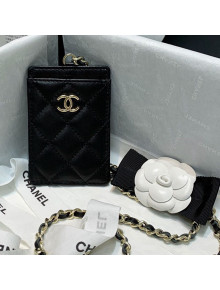 Chanel Lambskin Card Holder with Camellia Chain AP2159 Black 2021