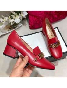 Gucci Sylvie Chain Leather Mid-heel Pump ‎537539 Red 2019