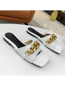 Versace Shiny Leather Chain Flat Slide Sandals White 2021