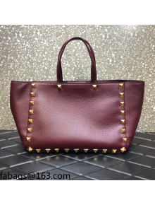 Valentino Roman Stud Tote Bag in Grainy Calfskin Burgundy 2021 0066