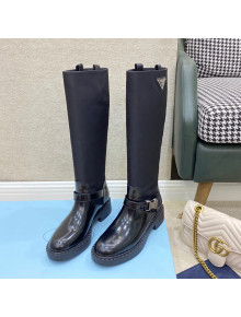 Prada Brushed Leather and Nylon High Boots Black 2021 04