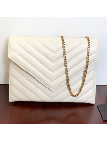 Saint Laurent Double Tribeca Chain Wallet WOC in Grain Embossed Aged Leather 569267 White 2019