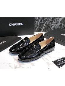 Chanel Patent Leather CC Strap Loafers Black 2021