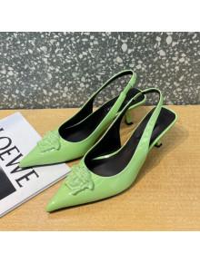 Versace Medusa Patent Leather Slingback Pumps 6cm Green 2022