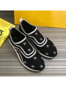 Fendi FF Embroidered Mesh Slip-on Sneakers Black 2019