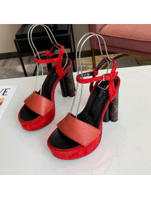 Louis Vuitton Podium Suede and Leather Platform Sandal Red 2021