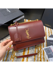 Saint Laurent Sunset Medium Bag in Smooth Leather 442906 Burgundy/Gold 2020